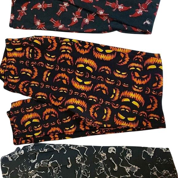 LULA ROE HALLOWEEN LEGGINGS PUMPKINS SKELETON CREEPY DOLLS ONE SIZE SOFT!! - Picture 3 of 7